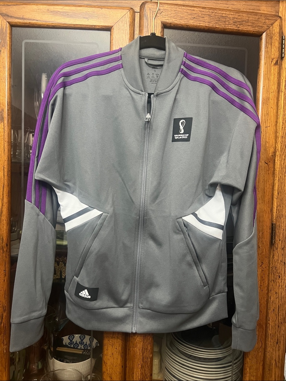 adidas Gray Track Jacket with Purple Shoulder Stripes